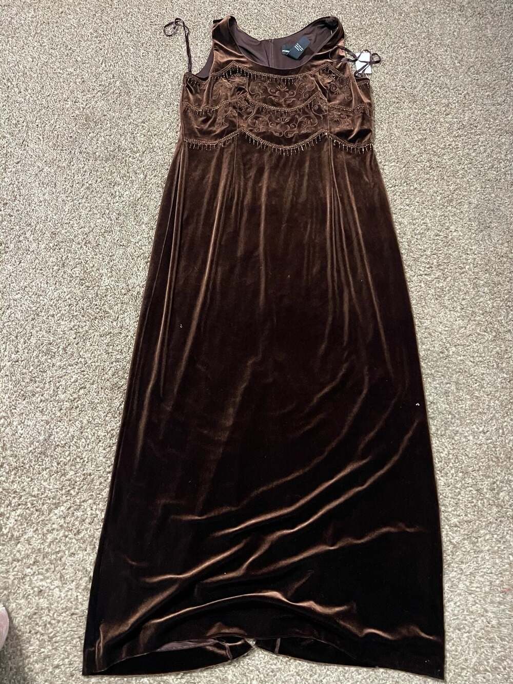 Positive Attitude Brown Velvet Maxi Dress Embellished Size 16